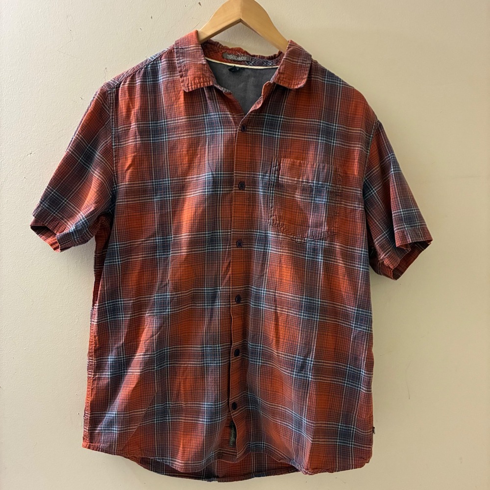 Toad &‎ Co Mens Size Medium Organic Cotton Plaid Short Sleeve Button Down Shirt